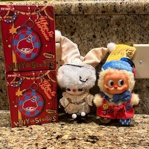 Popmart 2 Dolls and 2 NIB Why So Serious? Pendants, Rainbow Jellybean & Lumino